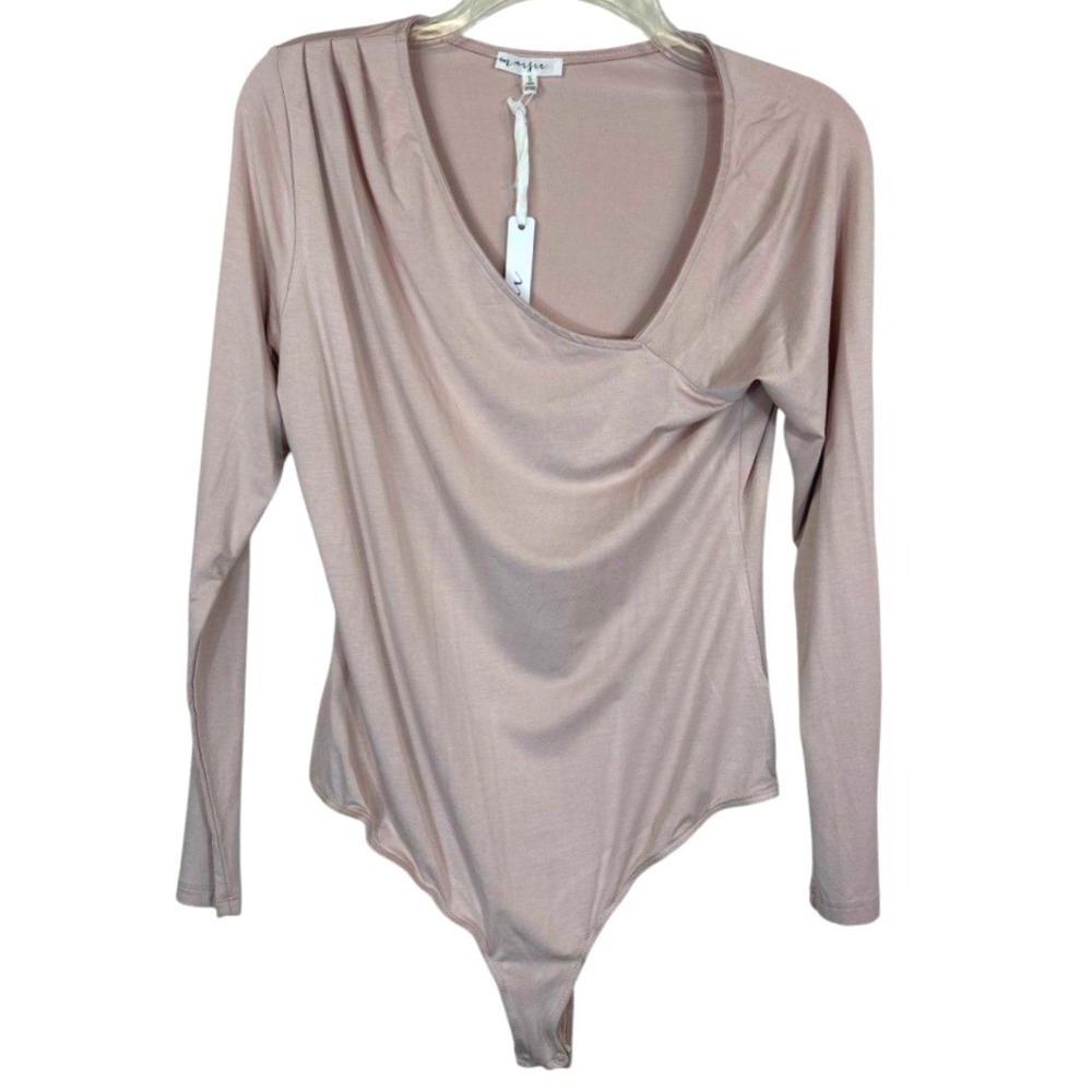 NWT Maisie Long Sleeve Bodysuit Asymmetrical‎ Neckline Casual Top Small Nude
